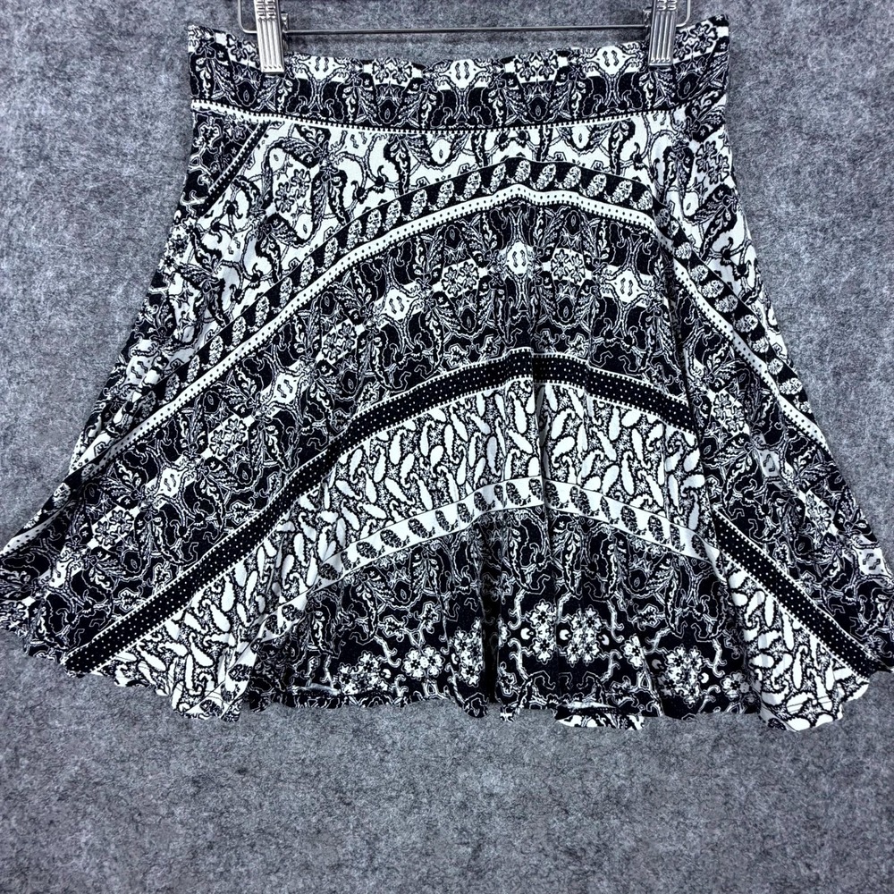 Degree Flare Skirt Womens Large Black White Printed Rayon Stretch Pull On Casual